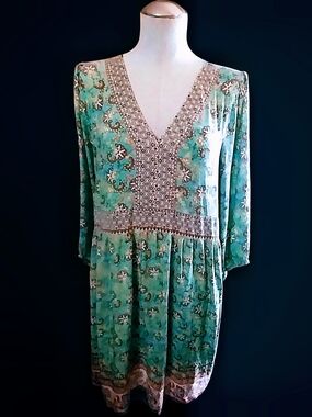 Green Boho V-Neck Printed Dress